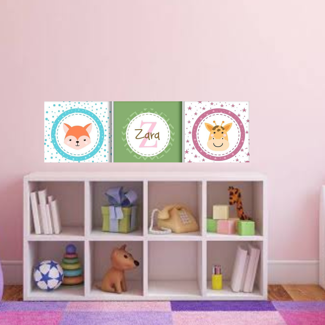 Personalized Nursery Wall Art  -Fox and Giraffe Face