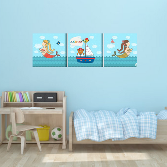 Personalized Baby Room Wall Art - Mermaid and Bear