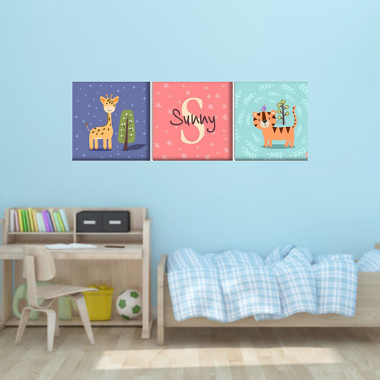 Customized Kids Room Wall Decor - Tigar and Giraffe