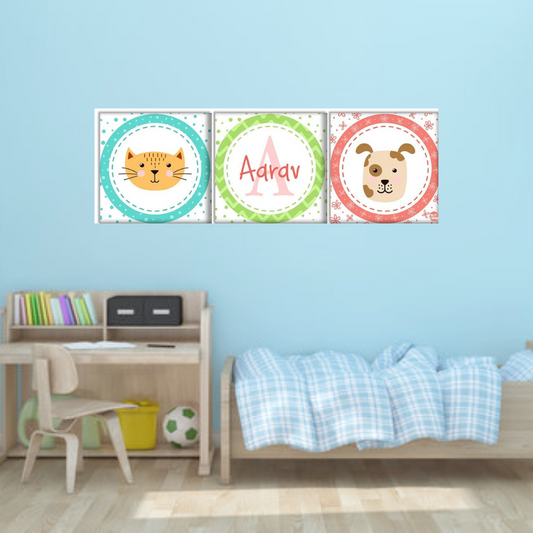 Personalized Nursery Wall Art  -Cute Dog & Cat