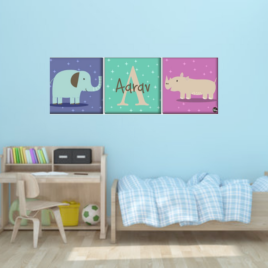 Personalized Nursery Wall Art  -Elephant and Rhinoceros