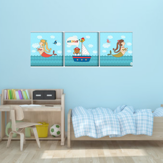 Personalized Nursery Wall Art  -Mermaid and Bear