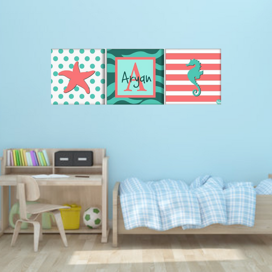 Personalized Nursery Wall Art  -Starfish and Seahorse