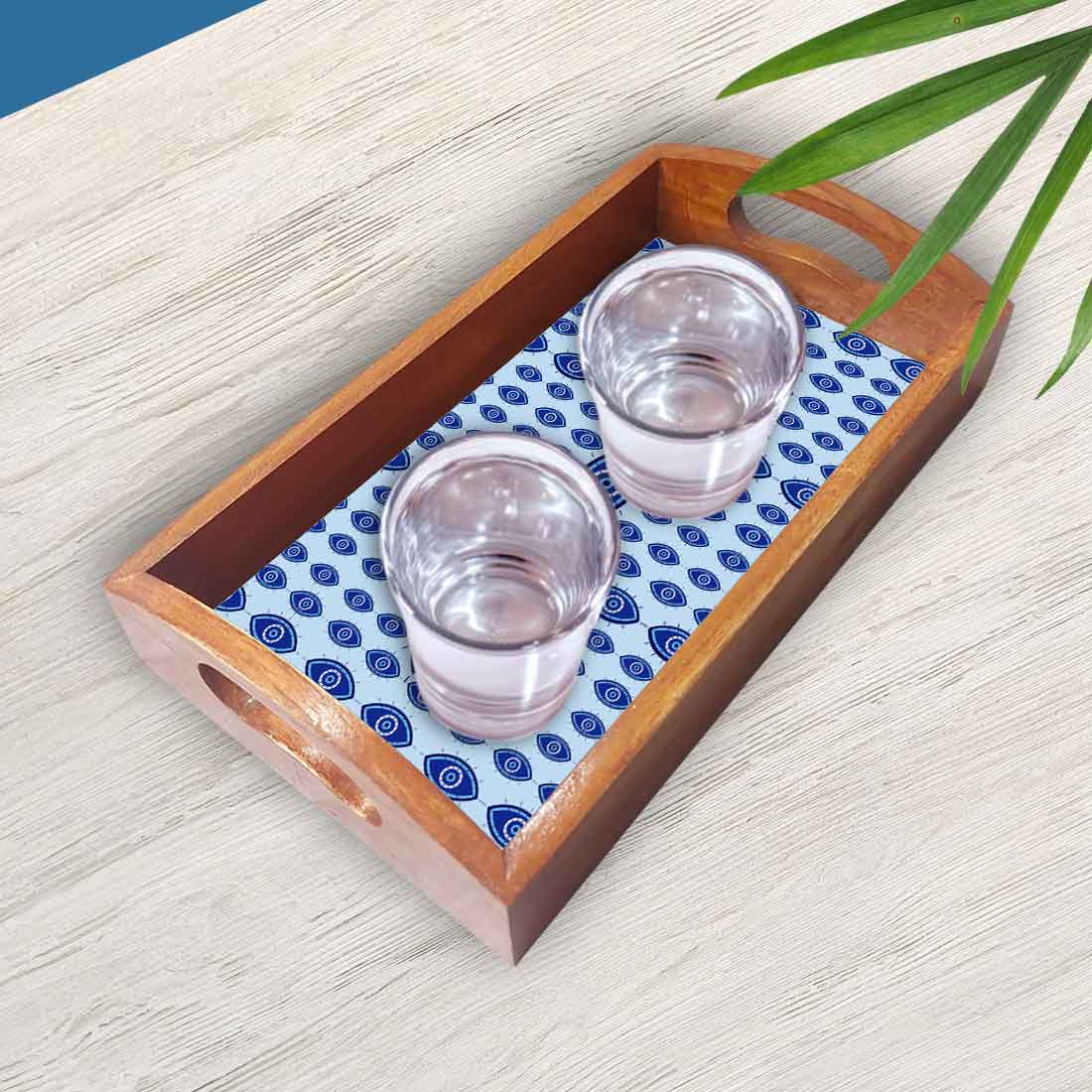 Designer Wooden Food Serving Plate Tray with Handle Set of 3