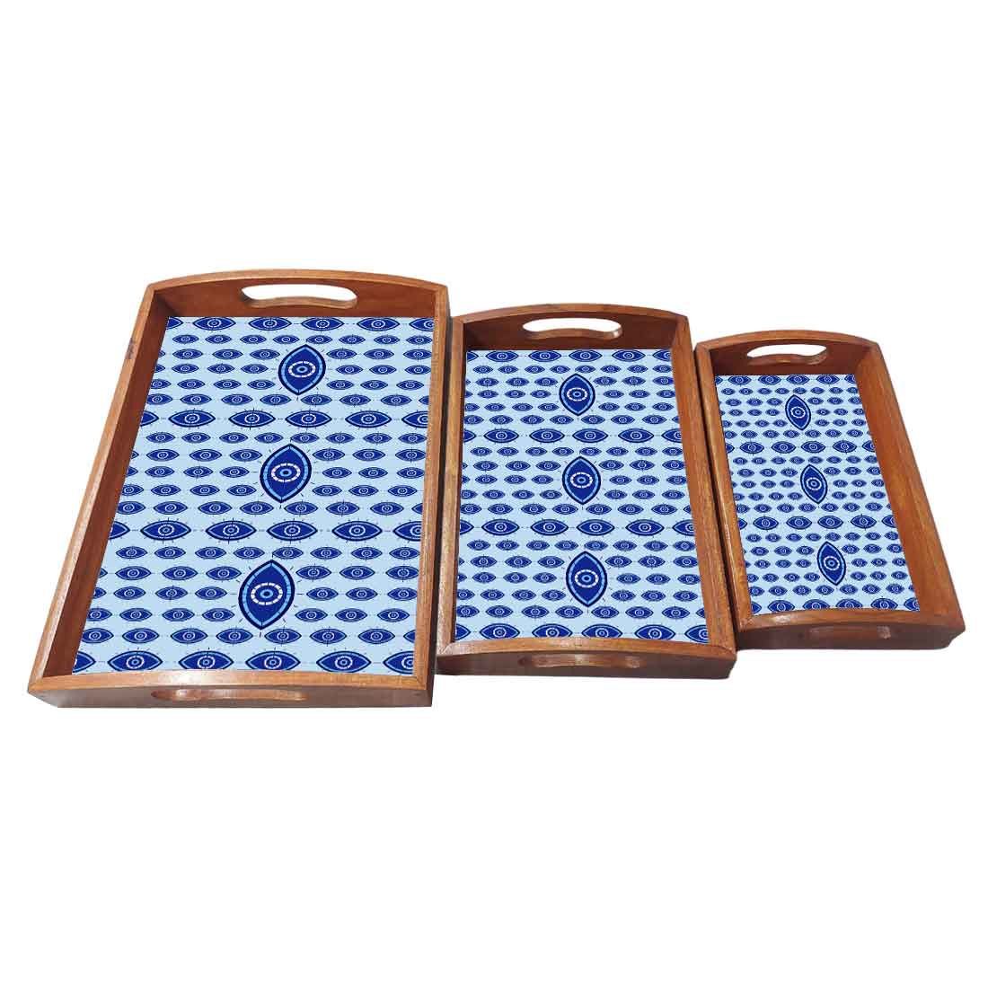 Designer Wooden Food Serving Plate Tray with Handle Set of 3