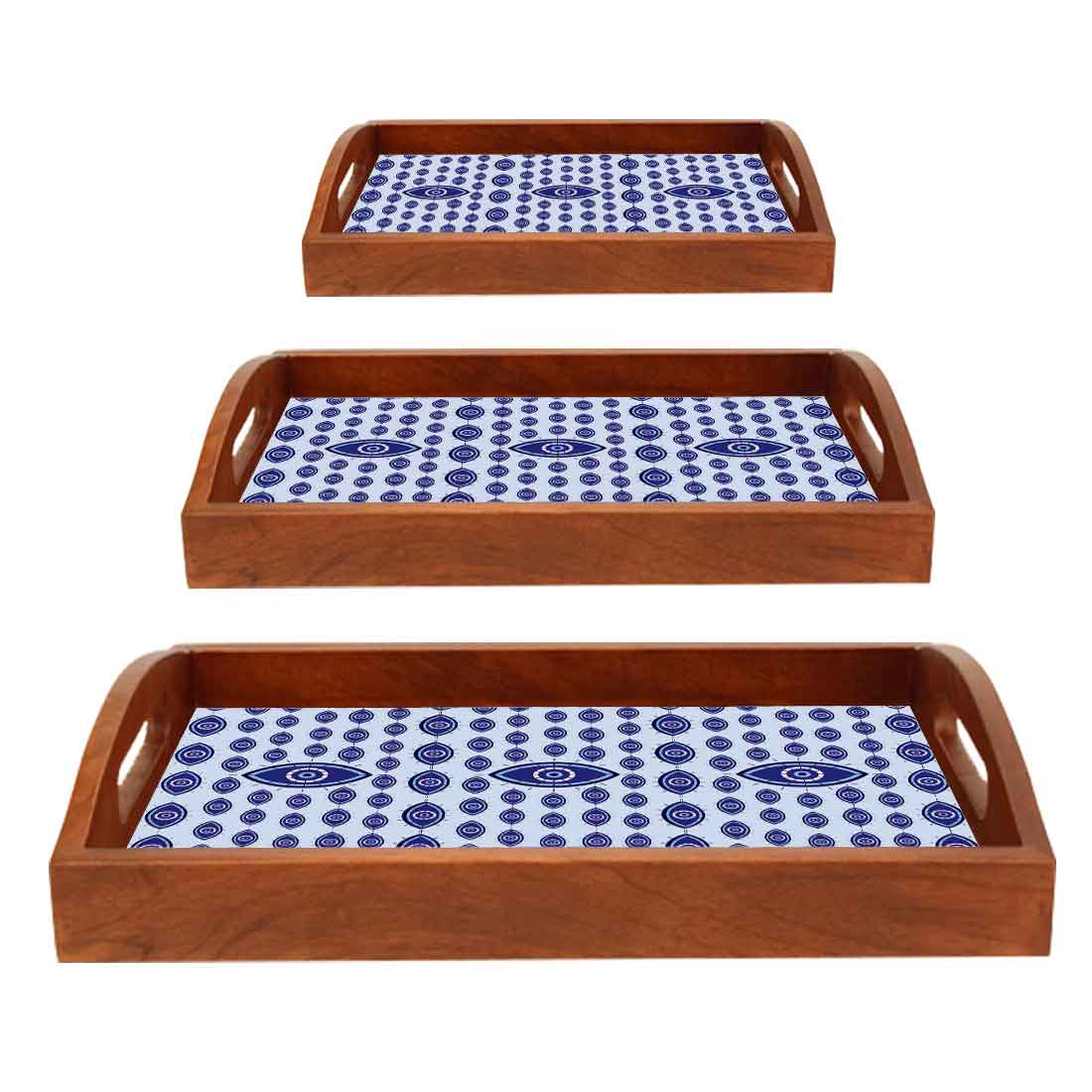 Designer Wooden Food Serving Tray with Handle Set of 3 