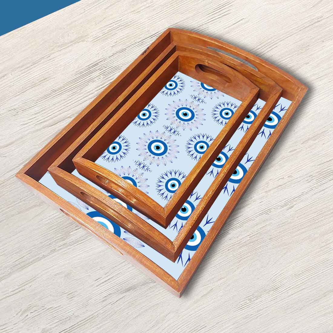 Evil Eye Rectangular Tray Tea Serving Set of 3 for Kitchen Use