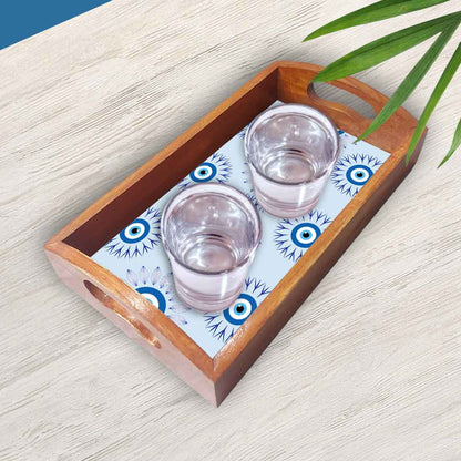 Evil Eye Rectangular Tray Tea Serving Set of 3 for Kitchen Use