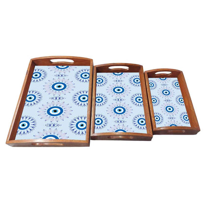 Evil Eye Rectangular Tray Tea Serving Set of 3 for Kitchen Use