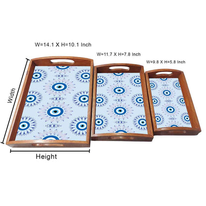 Evil Eye Rectangular Tray Tea Serving Set of 3 for Kitchen Use