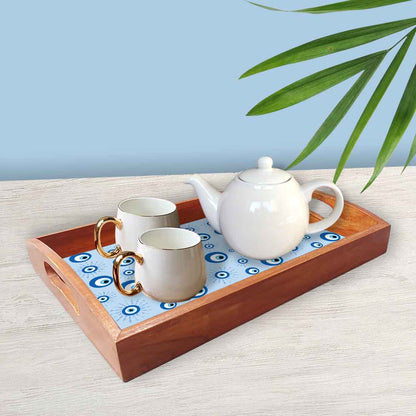 Wooden Tray Service Set of 3 for Dining and Kitchen Use Evil Eye
