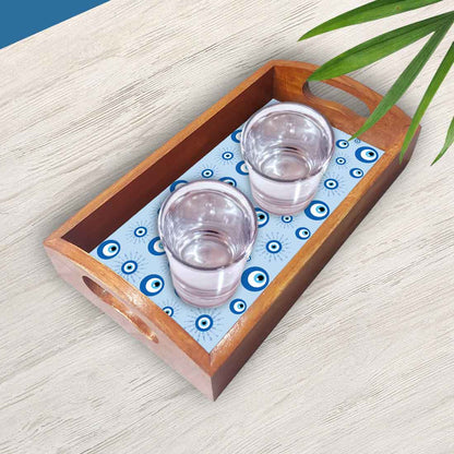Wooden Tray Service Set of 3 for Dining and Kitchen Use Evil Eye