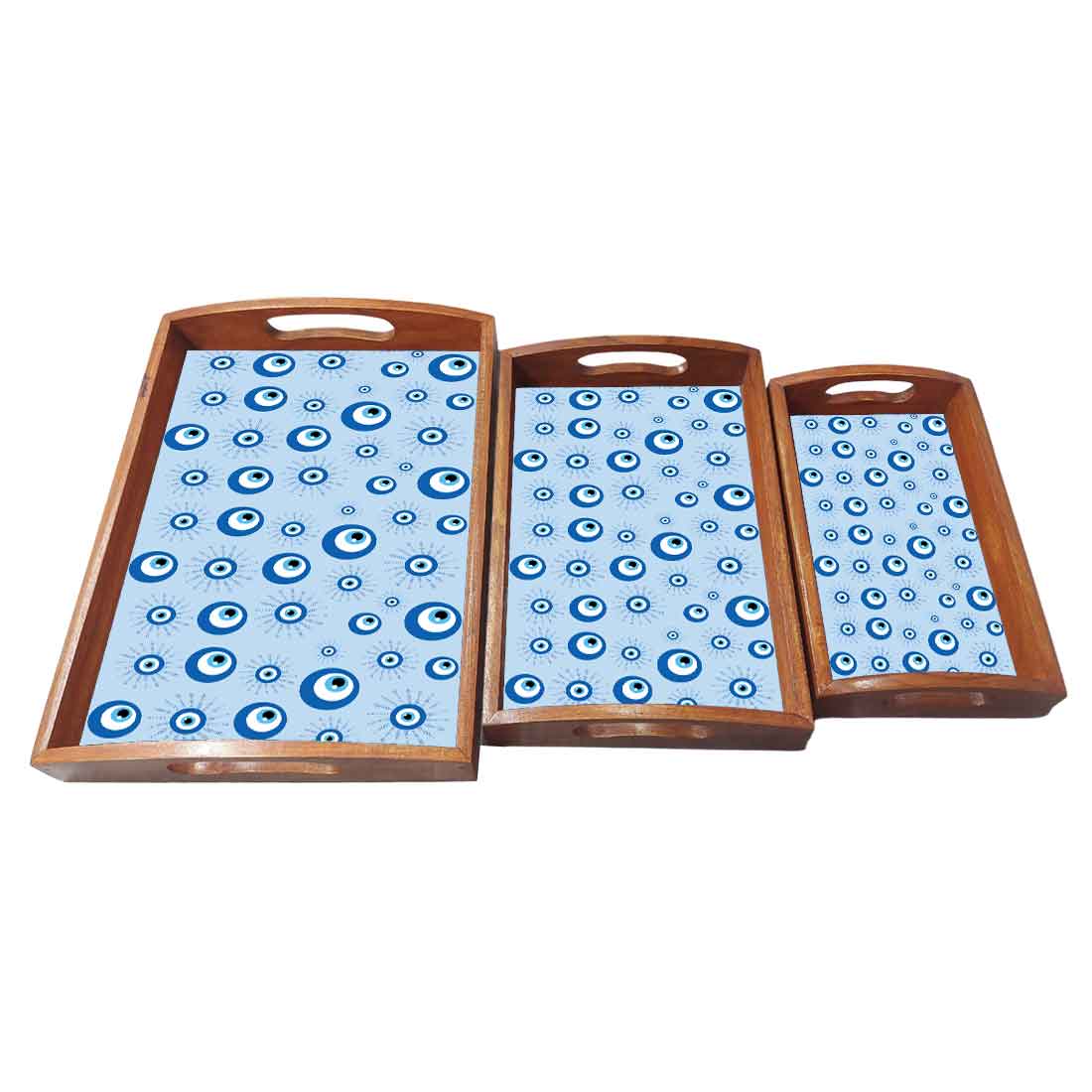 Wooden Tray Service Set of 3 for Dining and Kitchen Use Evil Eye