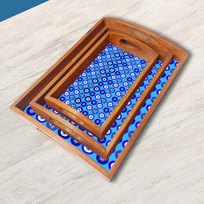 Evil Eye Wooden Tray Set of 3 Nesting Trays for Serving Snacks