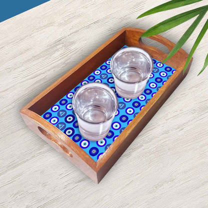 Evil Eye Wooden Tray Set of 3 Nesting Trays for Serving Snacks