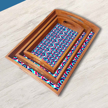 Wooden Designer Serving Trays Set of 3 for Kitchen Use Evil Eye