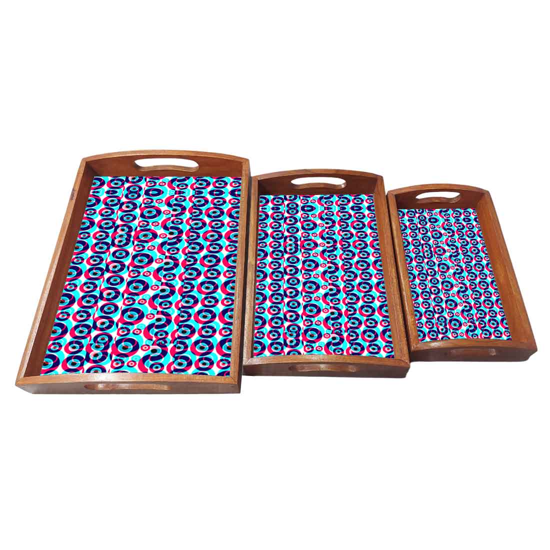 Wooden Designer Serving Trays Set of 3 for Kitchen Use Evil Eye