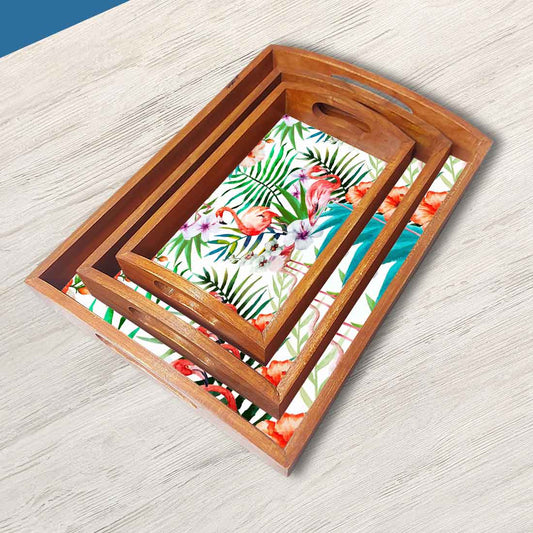 Decorative Serving Trays Wooden Set of 3 Designer Trays for Coffee
