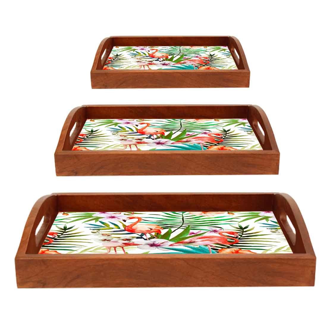 Decorative Serving Trays Wooden Set of 3 Designer Trays for Coffee
