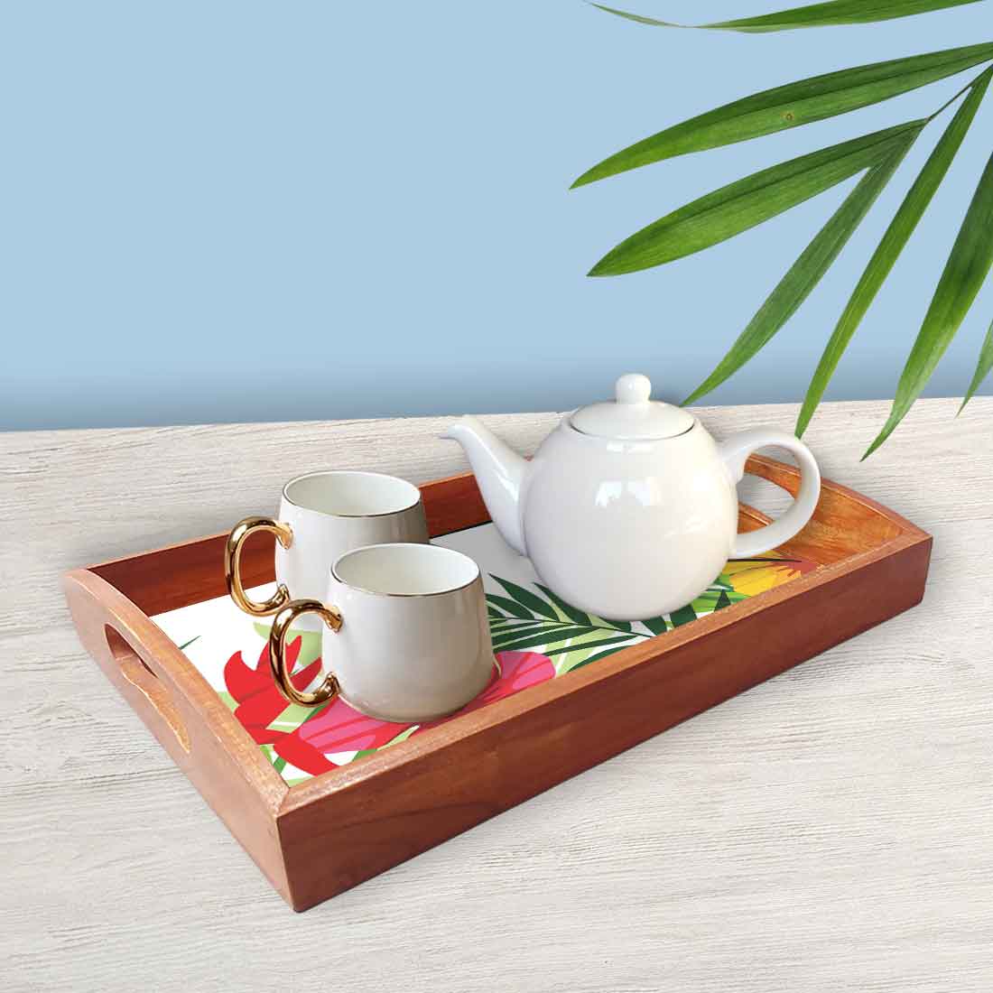 Wooden Serving Platter Tray Set of 3 for Coffee Designer Trays