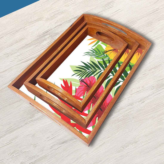 Wooden Serving Platter Tray Set of 3 for Coffee Designer Trays