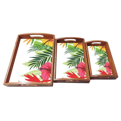 Wooden Serving Platter Tray Set of 3 for Coffee Designer Trays
