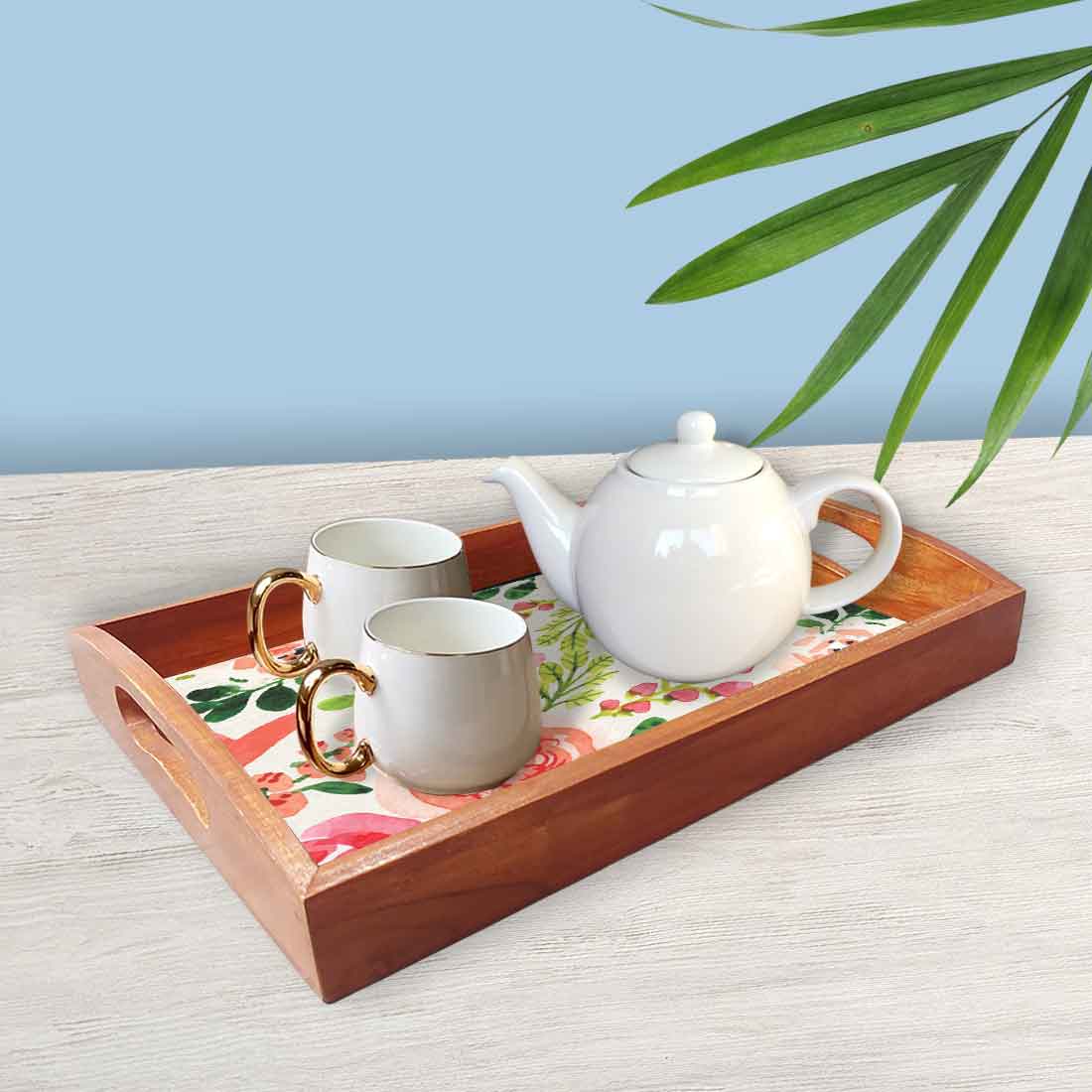 Rectangular Wooden Coffee Table Trays with Handle Set of 3 Designer Trays