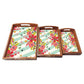 Wooden Serving Tray Set of 3 Nesting Trays Stackable Platters - Stripe