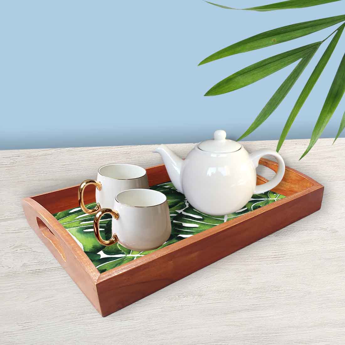 Designer Wooden Food Platter Trays for Serving Nesting Tray Set - Monstra Leaf