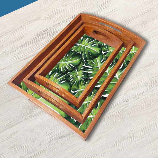 Designer Wooden Food Platter Trays for Serving Nesting Tray Set - Monstra Leaf