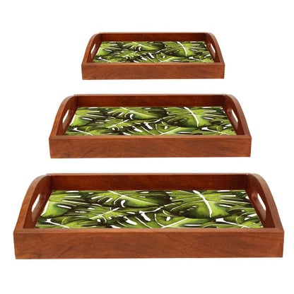 Wooden Tea Tray for Serving Set of 3 Designer Trays