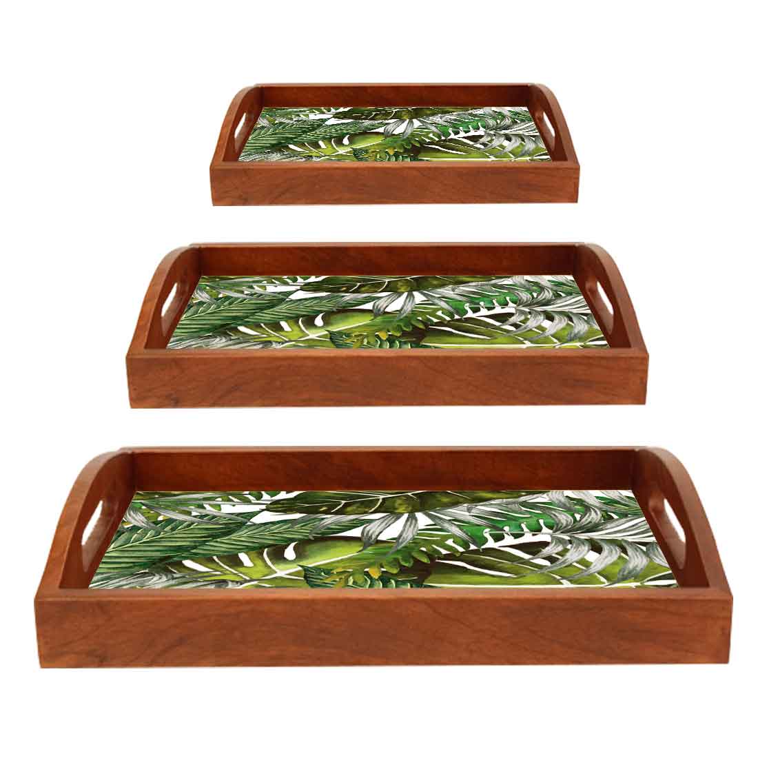 Wooden Serving Tray with Handle  Set of 3