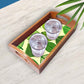 Wooden Decorative Serving Trays Set of 3 for Tea Coffee - Green Leaf