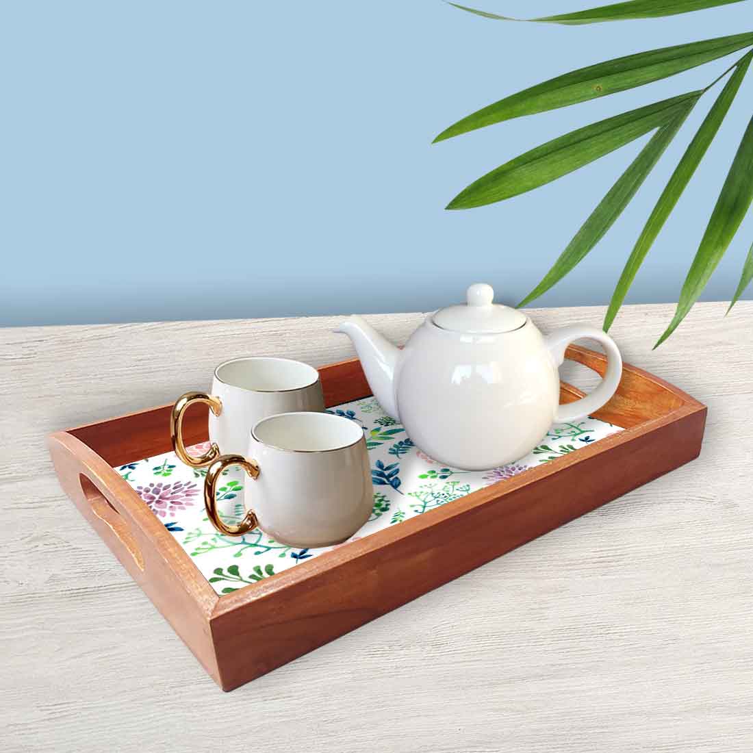 Wooden Kitchen Trays with Handles Set of 3 for Tea Coffee Serving