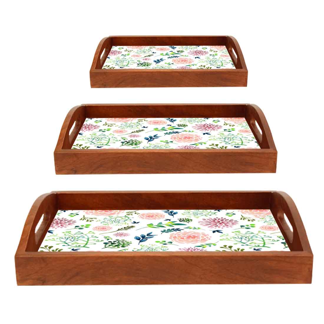 Wooden Serving Tray with Handle Set of 3