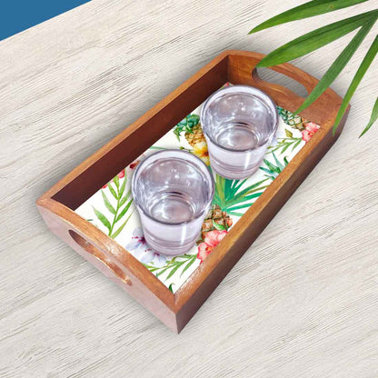 Wooden Tray Service with Handle Set of 3 Designer Trays - Pineapple