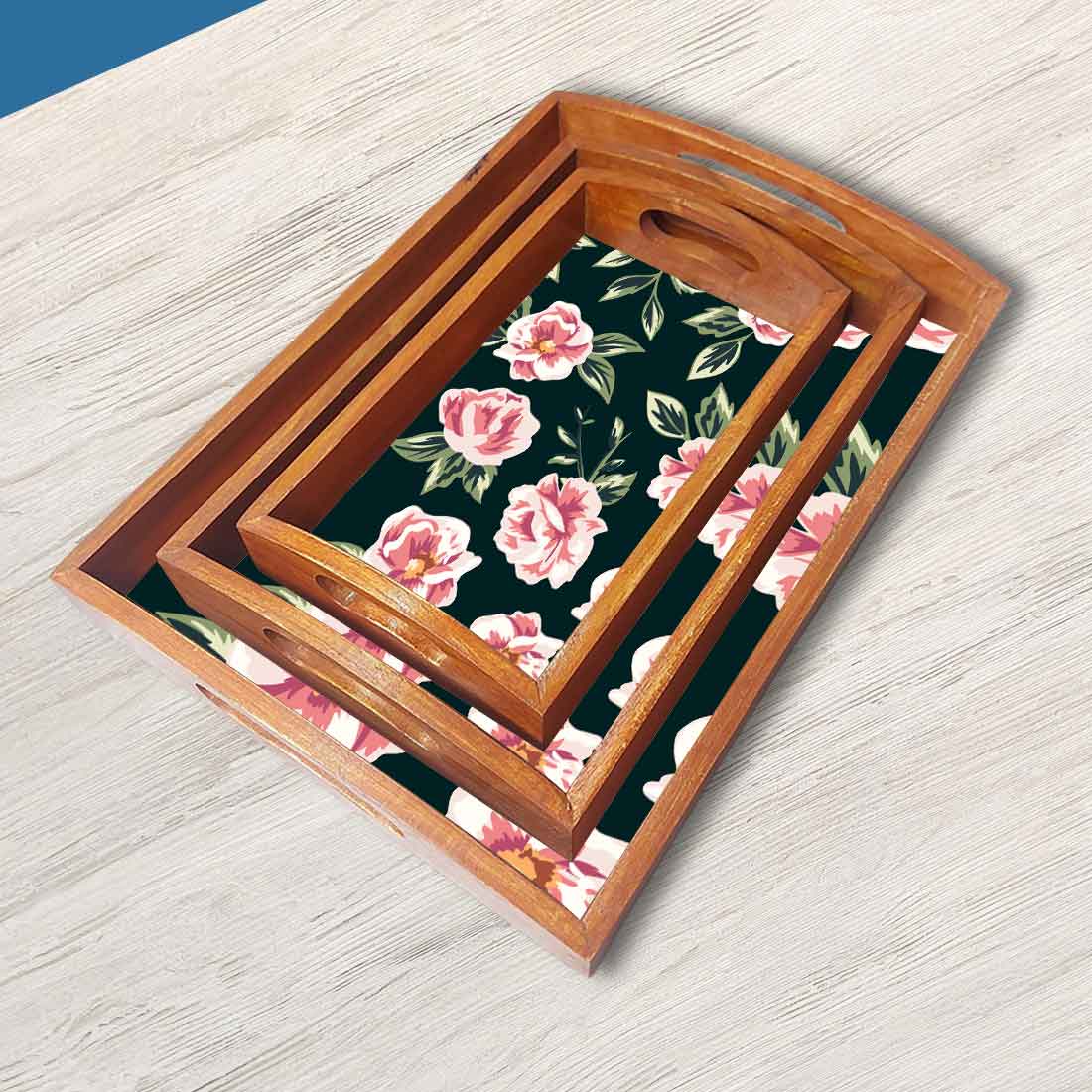 Wooden Large Wooden Tray for Kitchen & Dining Use Set of 3