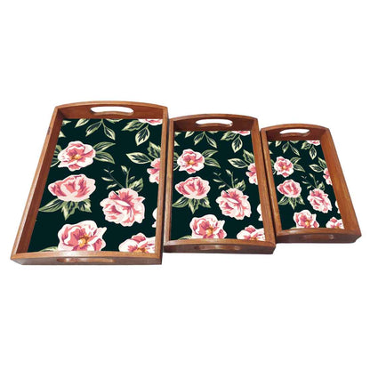 Wooden Large Wooden Tray for Kitchen & Dining Use Set of 3