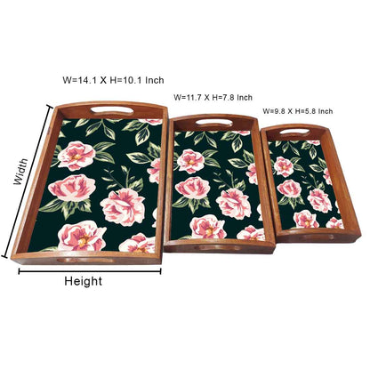 Wooden Large Wooden Tray for Kitchen & Dining Use Set of 3