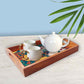 Designer Wooden Tray for Food Serving with Handle Set of 3 - Yellow Flower