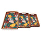 Designer Wooden Tray for Food Serving with Handle Set of 3 - Yellow Flower