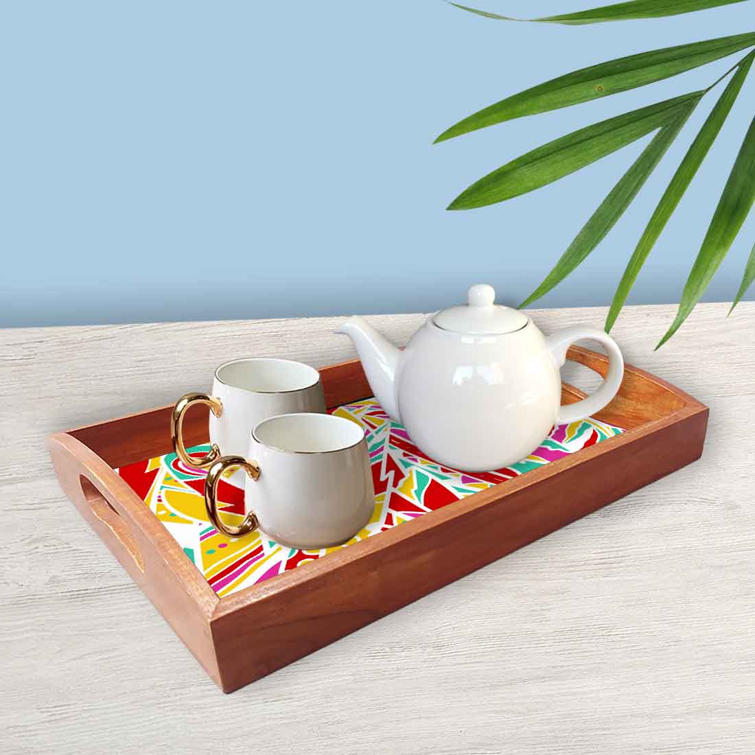 Wooden Coffee Table Trays Set Of 3 for Dining and Kitchen Use - Feather