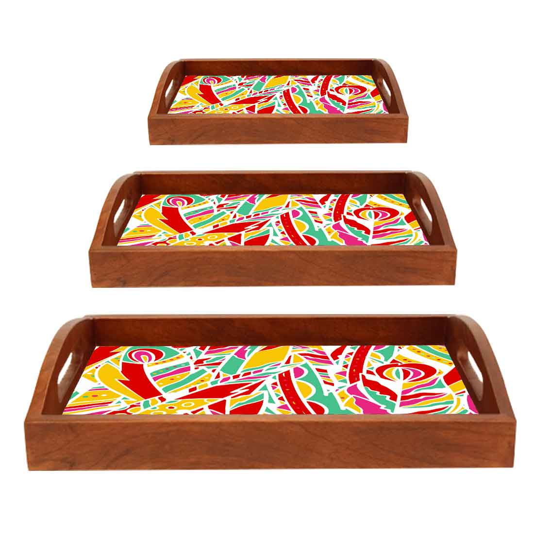 Rectangular Wooden Tray with Handle Set of 3