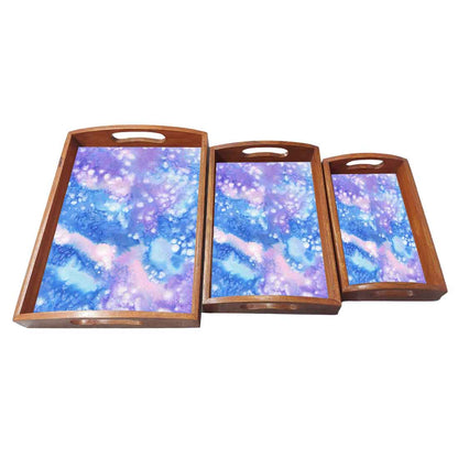 Wooden Serving Tray Set of 3 Designer Trays for Tea Coffee