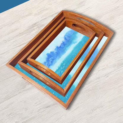 Designer Wooden Tea Tray for Serving Set of 3 Different Sizes