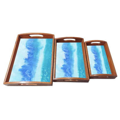 Designer Wooden Tea Tray for Serving Set of 3 Different Sizes