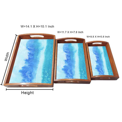 Designer Wooden Tea Tray for Serving Set of 3 Different Sizes