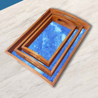 Wooden Serving Tray Set of 3 Designer Trays Serving Set