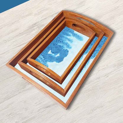 Wooden Tray with Handles Set of 3 for Kitchen Use