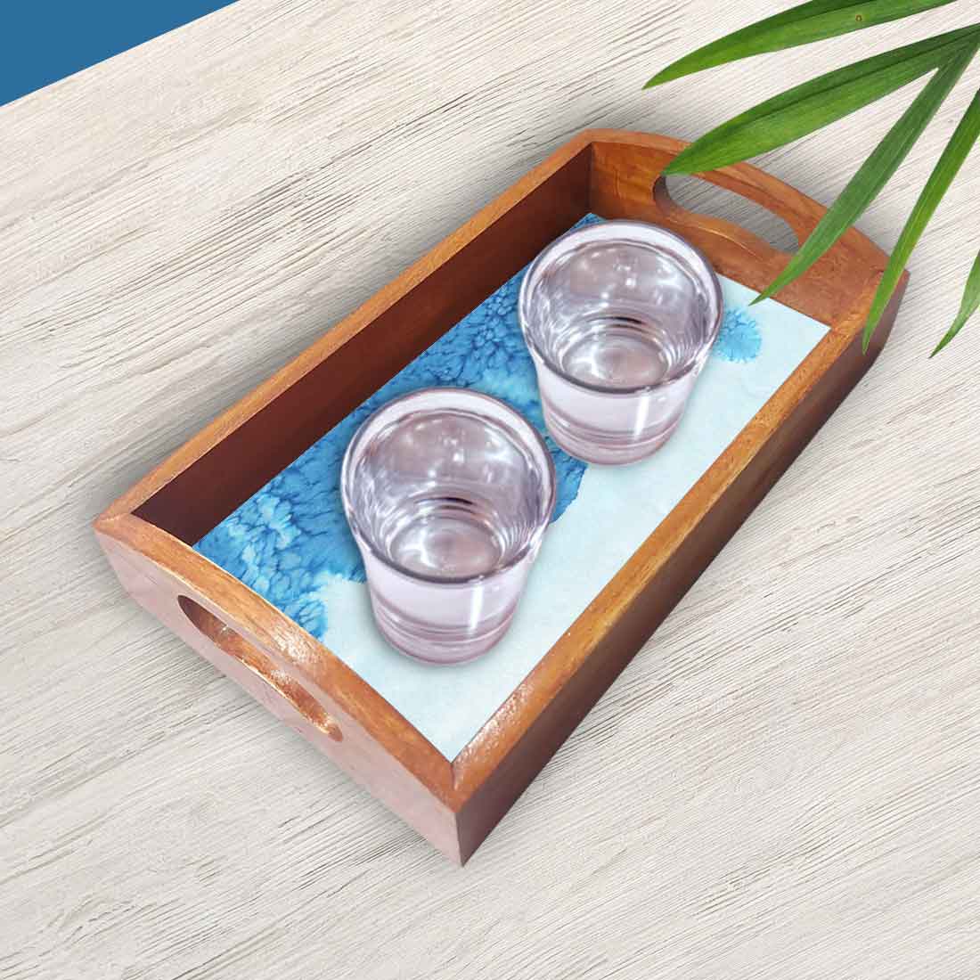 Wooden Tray with Handles Set of 3 for Kitchen Use